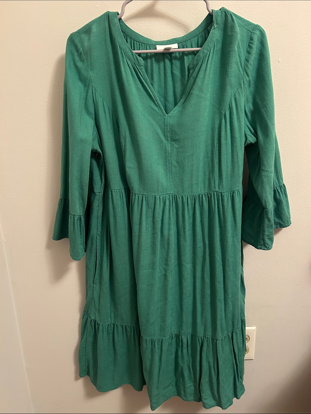 Green V-Neck J Jill Tiered Dress